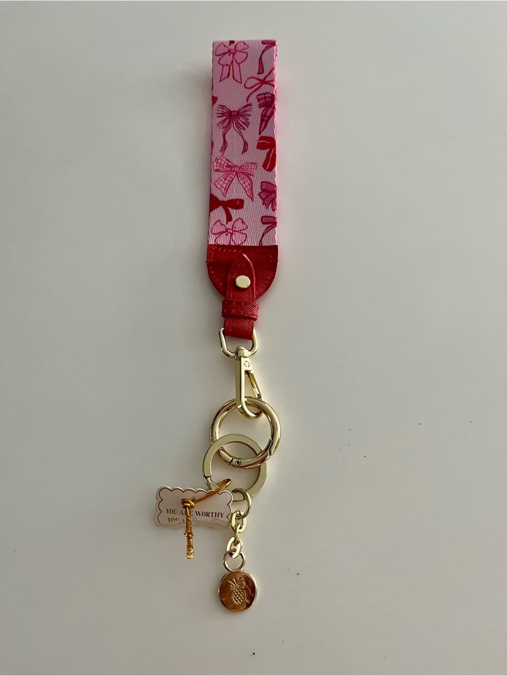 Simply Southern Pink Bow Print Keychain/Fob Wristlet with Gold Hardware